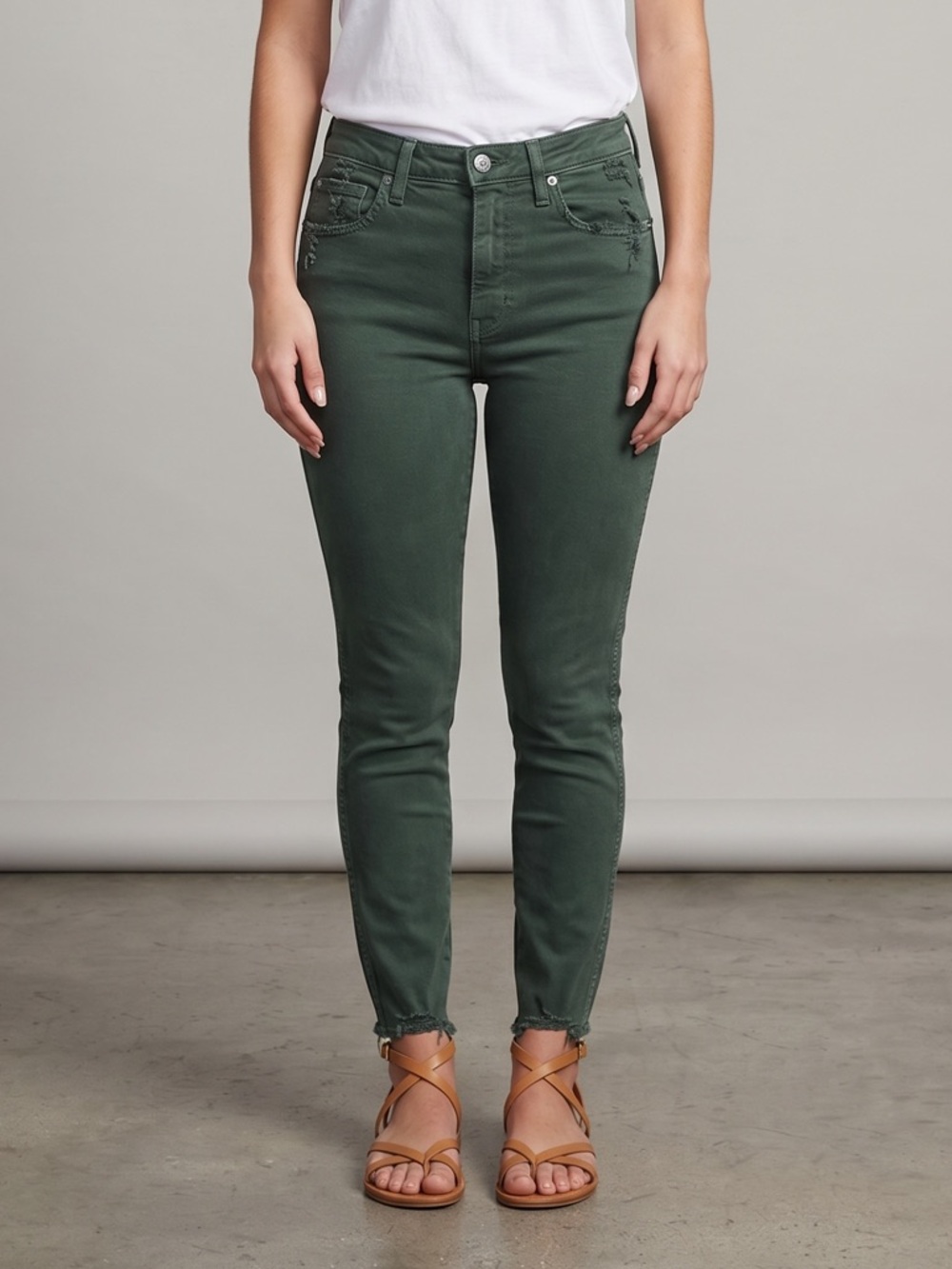 🌻NEW NWOT Amo Chelsea Crop Denim Jeans in Evergreen Women's Size 27”